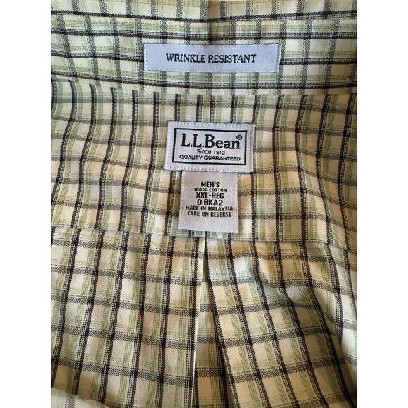 LL Bean Wrinkle Resistant Button Shirt Mens XXL Green Blue Plaid Long Sleeve - Picture 3 of 6